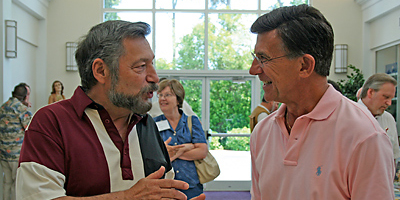 Deacon Don DeNitto of Church of the Infant Jesus Mission in Marion talks with Deacon Jeffery Pierfy of St. Anthony Church in Florence. The men attended the Spring Day of Continuing Education for permanent deacons, which was held May 22 in Myrtle Beach. (Miscellany/Christina Lee Knauss)
