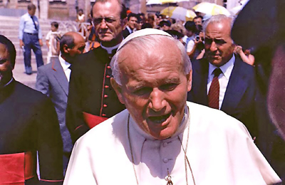 Pope John Paul II is pictured in St. Peter's Square at the Vatican in 1985.