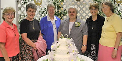 Sister Maryjane Golden celebrated 50 years as a Sister of St. Mary of Namur with celebrations at St. John the Beloved Church in Summerville and in Buffalo, N.Y. She is pictured at her celebration with other members of her order, left to right, Sister Roberta Thoen, principal of St. Peter the Apostle School in Savannah, Ga.; Sister Caroline Smith, provincial superior of the Sisters of St. Mary, Eastern Province; Sister Patricia Brown, administrator of the family life department for the Diocese of Savannah; Sister Maryjane; Sister Sandra Makowski, chancellor of the Diocese of Charleston; and Sister Colie Stokes, director of adult formation at Blessed Sacrament Church in Charleston. (Provided)