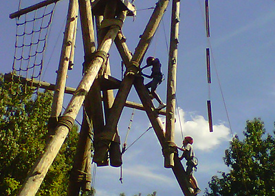 (Photo provided) Students from Blessed Sacrament School in Charleston climb the Alpine tower at YMCA Camp Thunderbird on Lake Wylie recently.