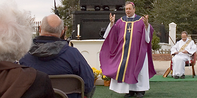 (Miscellany/Deirdre C. Mays) Bishop Robert E. Guglielmone delivers the homily during All Souls’ Day Mass at St. Lawrence Cemetery in North Charleston Nov. 2.