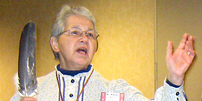 (Miscellany/Terry Cregar) Sister Kateri Mitchell, SSA, executive director of the Tekakwitha Conference, speaks at the Women’s Gathering in Greenville Nov. 20. The event was funded by a grant from the Black and Indian Mission-Native American Evangelization.
